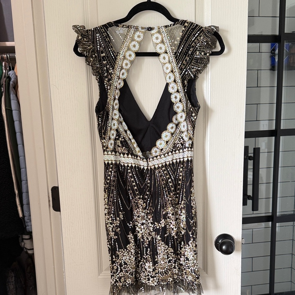 Hello Molly Black and Gold Embellished Mini Dress
